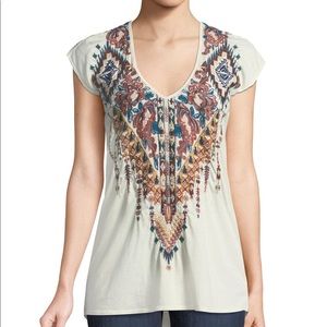 Johnny Was Nala Deep Scoop neck Embroidered Tee